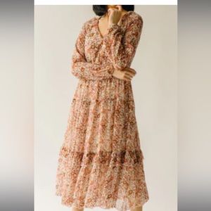 Piper & Scoot the Halpert tiered midi dress in cream with gold accents